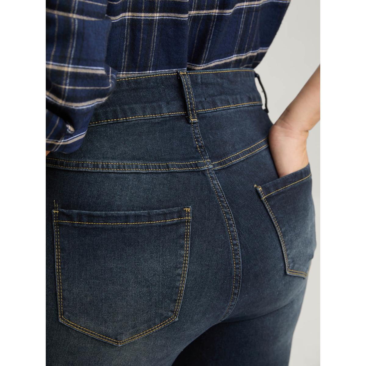 Plus Size Bootcut Very Stretchy Mid Rise Medium Wash Sculpt Waist Jeans Women Darkindigo Timeless Plain Non High stretch Slanted pocket Jeans BloomChic 26/4X Product Image