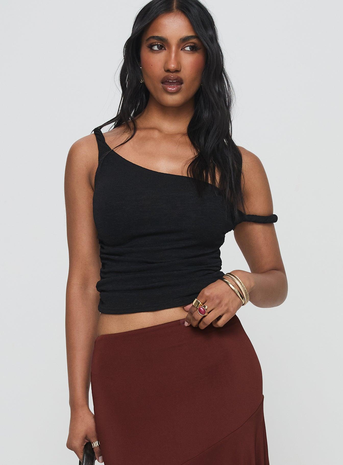 Messenger One Shoulder Top Black Product Image