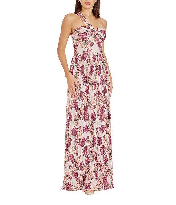 Dress the Population Idalia Floral Print One Shoulder Sleeveless Pleated Maxi Dress Product Image