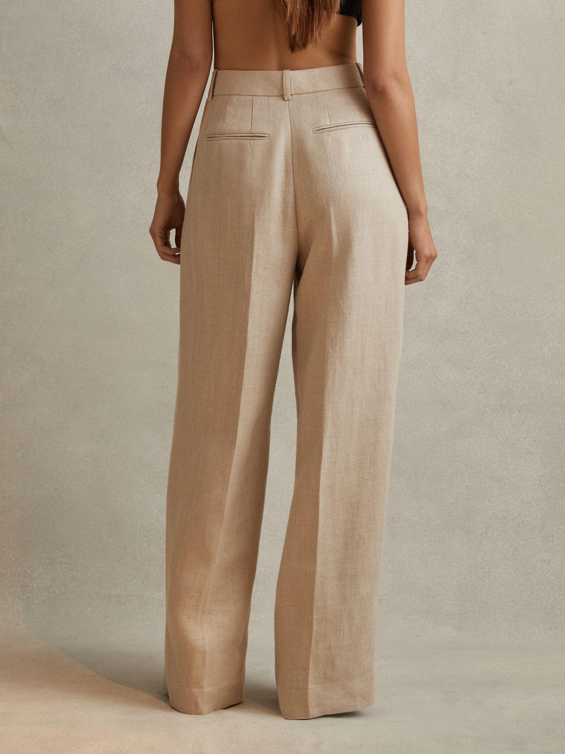 Linen Wide Leg Suit Trousers in Natural Product Image