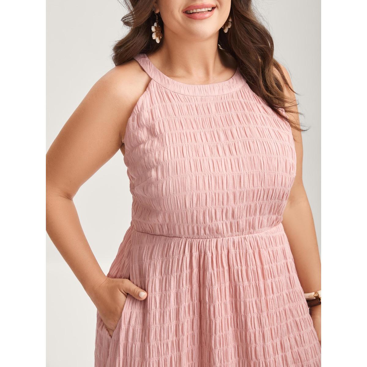 Plus Size Textured Halter Neck Solid Midi Dress Nudepink Women Halter neck Sleeveless Curvy BloomChic 28/5X Product Image