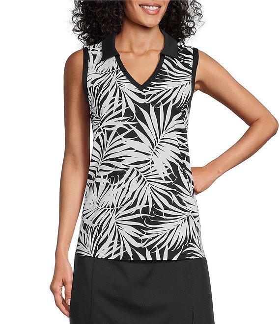 Tommy Bahama Aubrey Lorenzo IslandZone® Leaf Printed Peached Jersey Polo Collar Tank Top Product Image