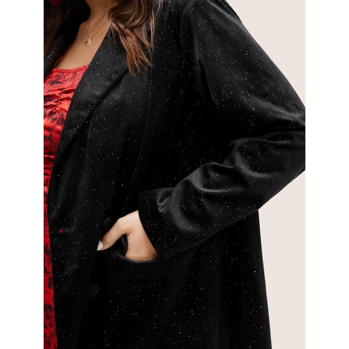 Plus Size Galaxy Glitter Pocket Suit Collar Blazer Black Women Party Plain Non Sleeve Long Sleeve Suit Collar 26/4X Open pocket with flap Cocktail Blazers BloomChic Product Image