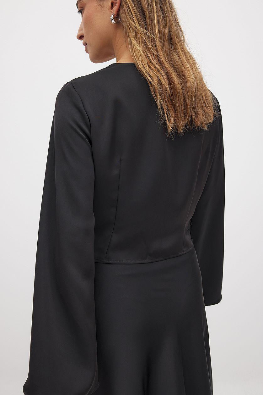 Asymmetric Overlap Long Sleeve Satin Top Product Image