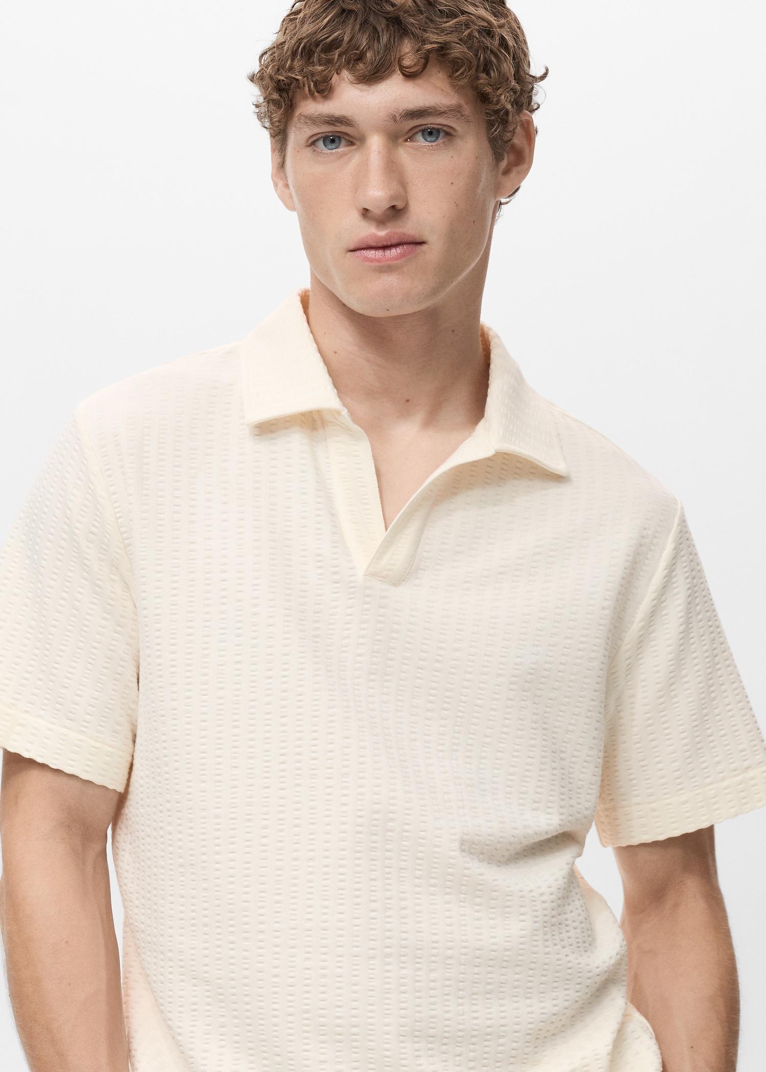 Seersucker cotton polo shirt - Men | MANGO USA Product Image