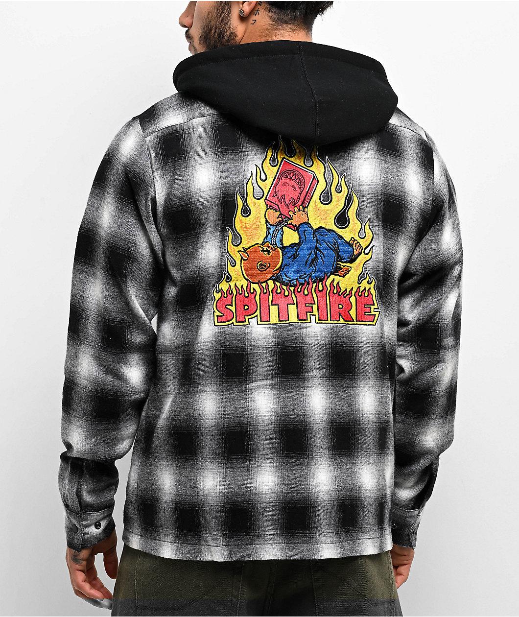 Spitfire Demonseed Black & White Hooded Flannel Shirt Product Image