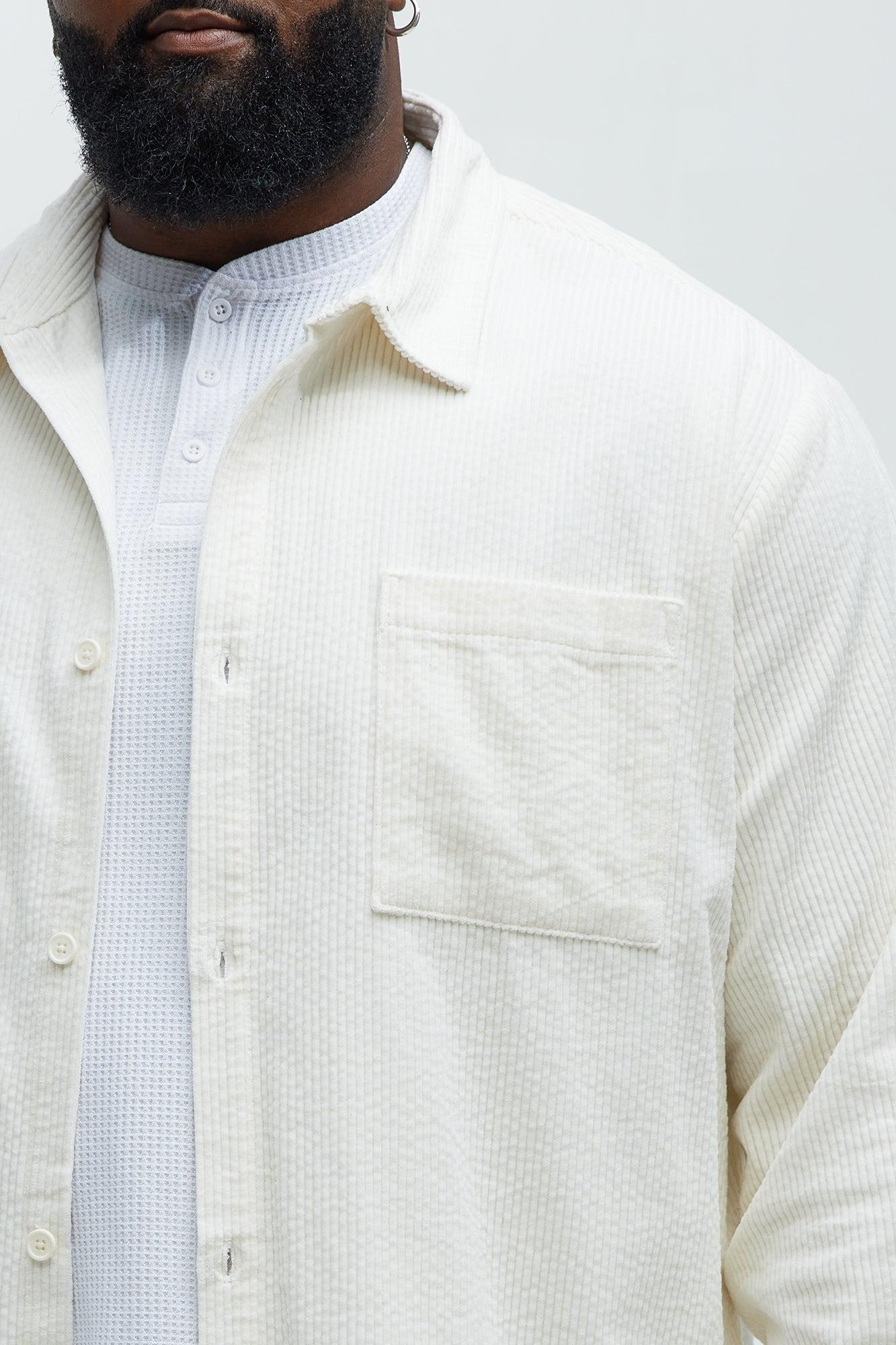 Corduroy Pocket Button Up Shirt - Off White Product Image