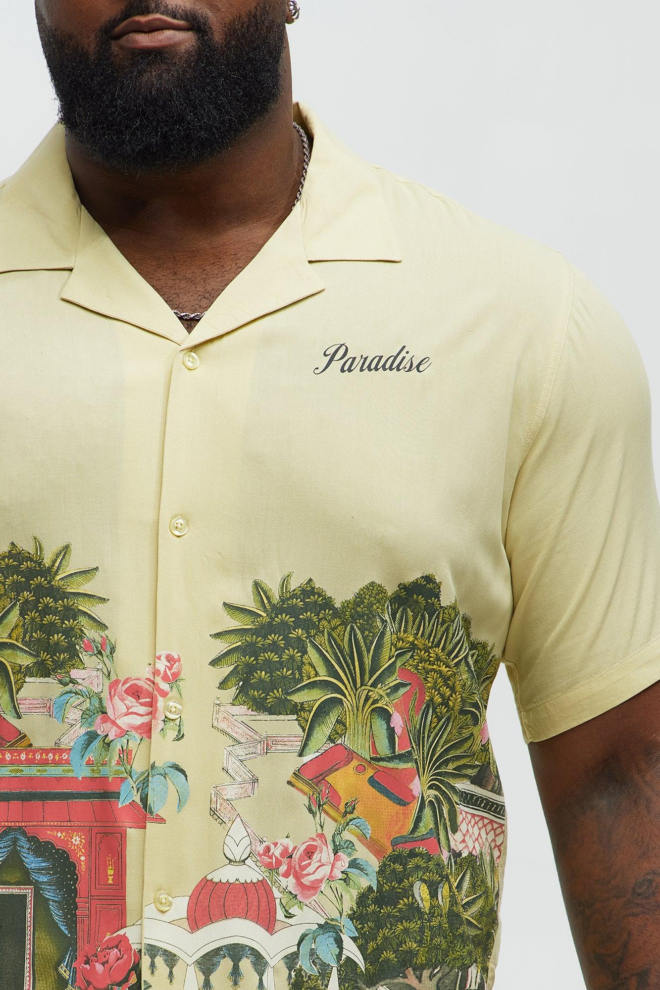 Paradise Set Short Sleeve Button Up Shirt - Lime Male Product Image