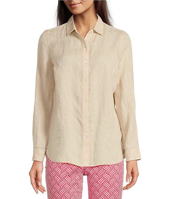 J.McLaughlin Britt Linen Point Collar Long Sleeve Button Front Blouse Product Image
