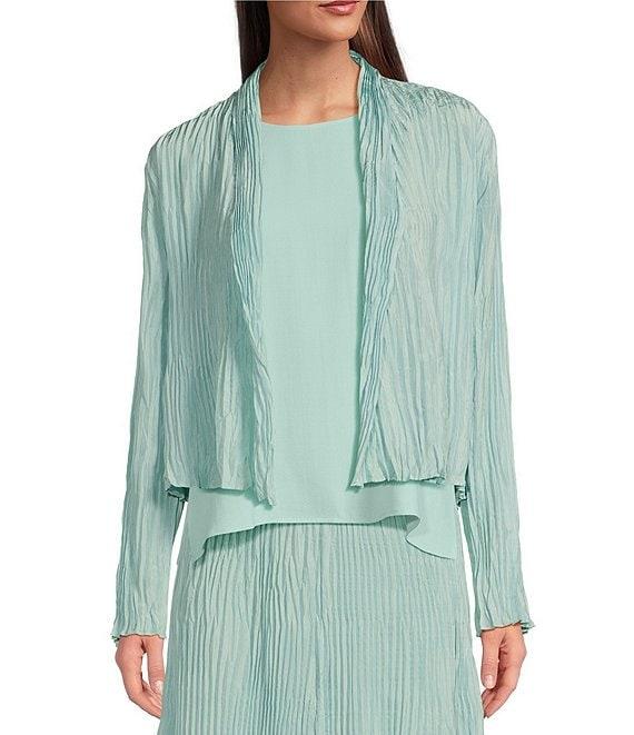 Eileen Fisher Crushed Silk Stand Collar Long Sleeve Open-Front Jacket Product Image