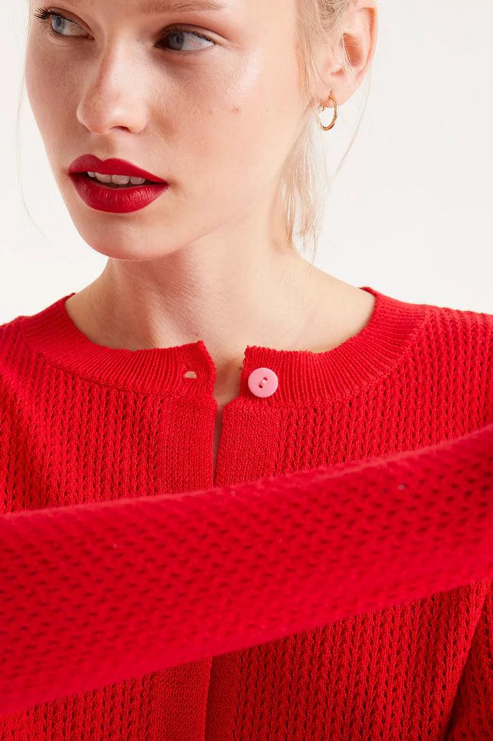 Red Open Knit Cardigan Product Image