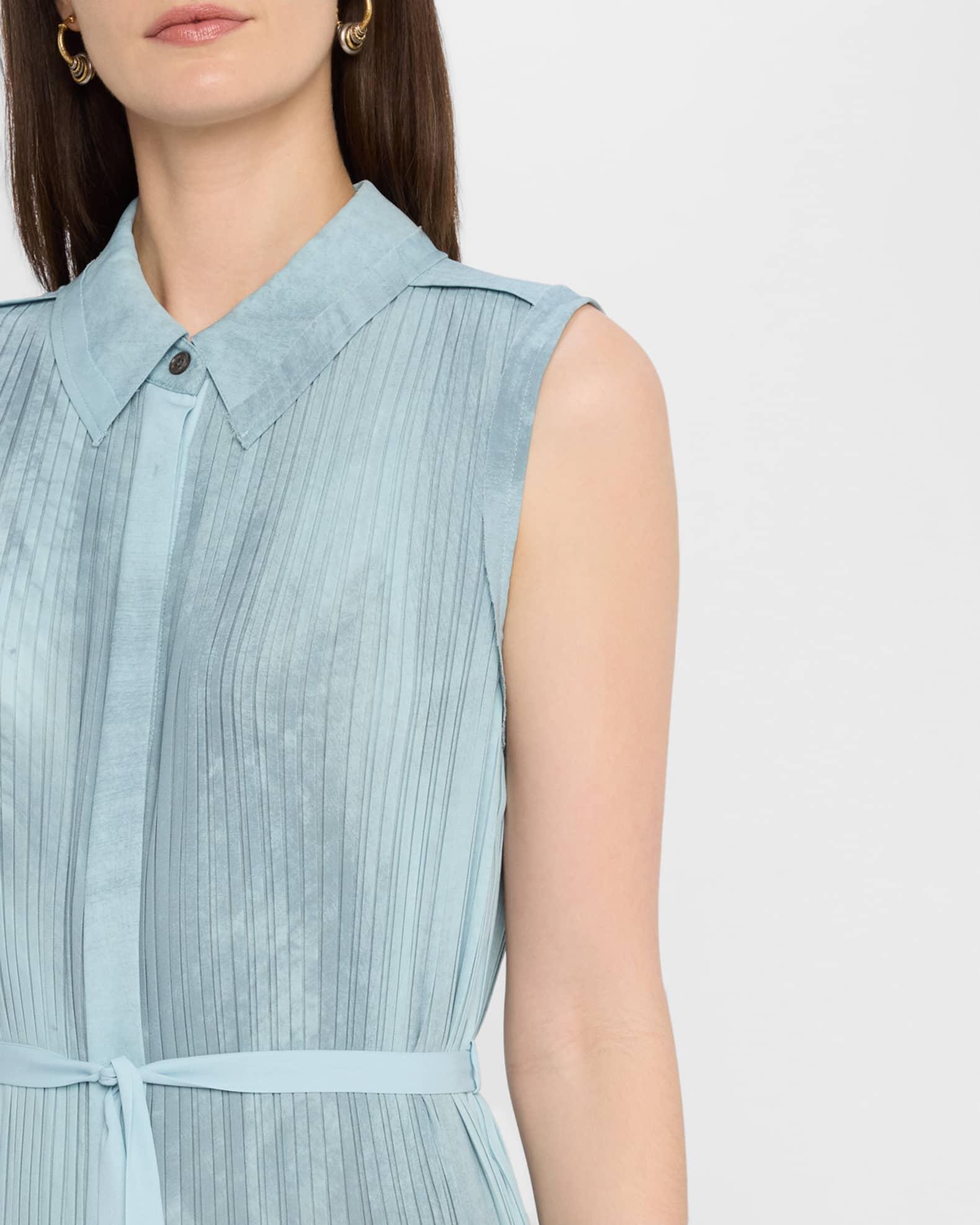 Pleated Georgette Sleeveless Shirtdress Product Image