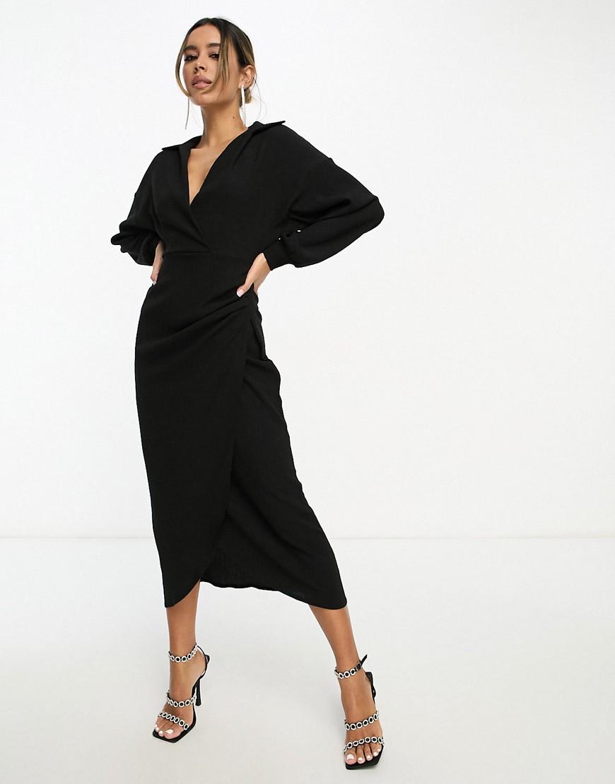 ASOS DESIGN textured collared wrap midi dress Product Image