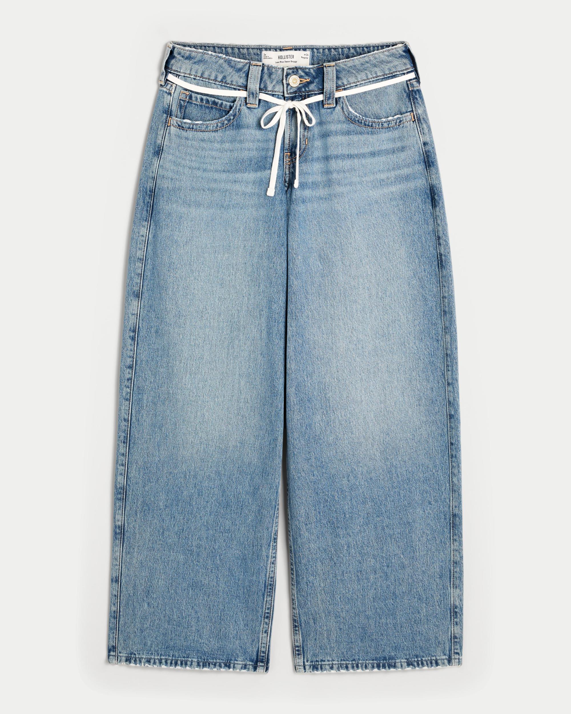 Low-Rise Medium Wash Shoelace Super Baggy Jeans Product Image