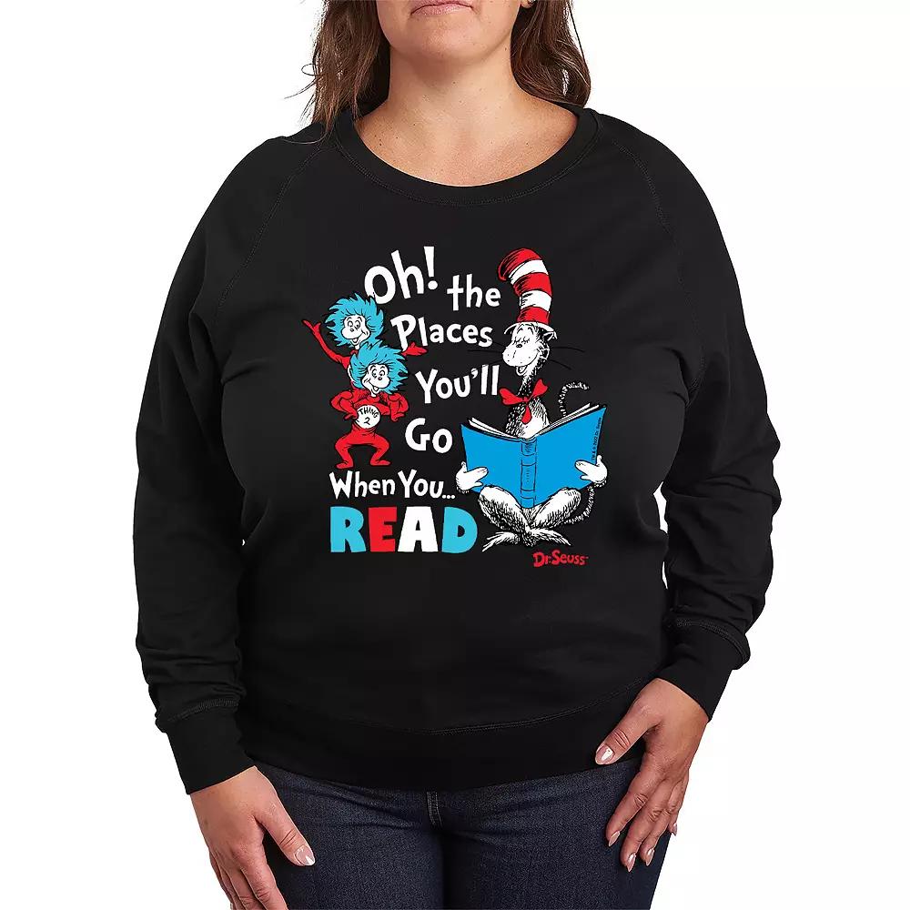 Plus Size Dr. Seuss Oh The Places French Terry Long Sleeve Tee, Women's, Size: 3XL, Black Product Image