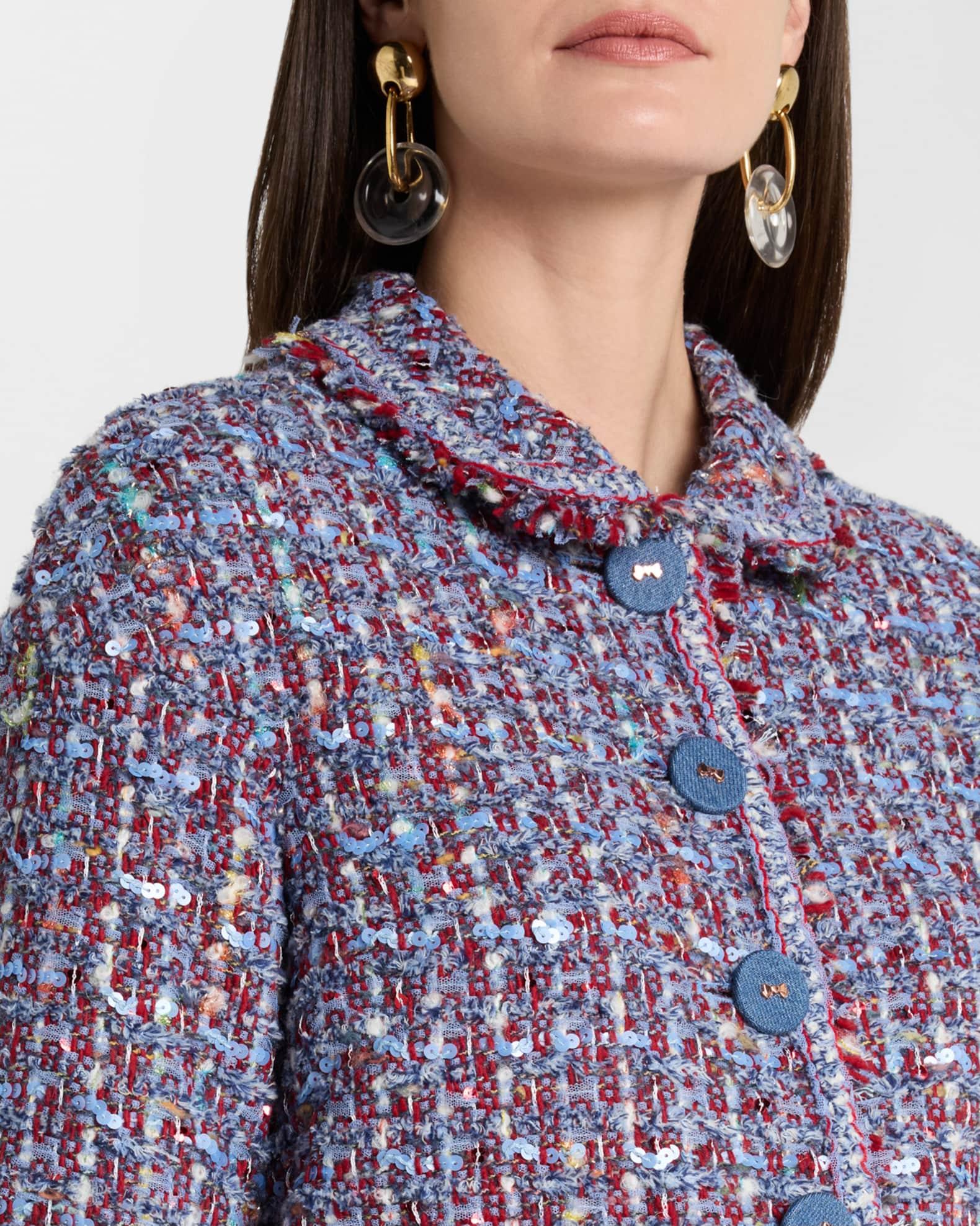 3/4-Sleeve Paillette Multi Tweed Caban Jacket Product Image
