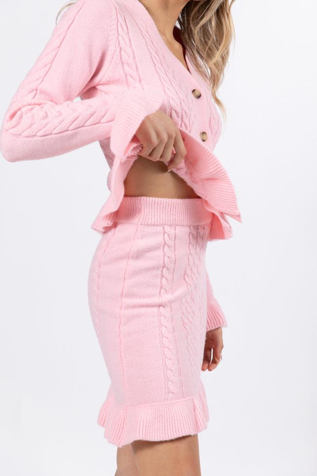 Glistening In The Snow Pink Cable Knit Cardigan Set FINAL SALE Product Image