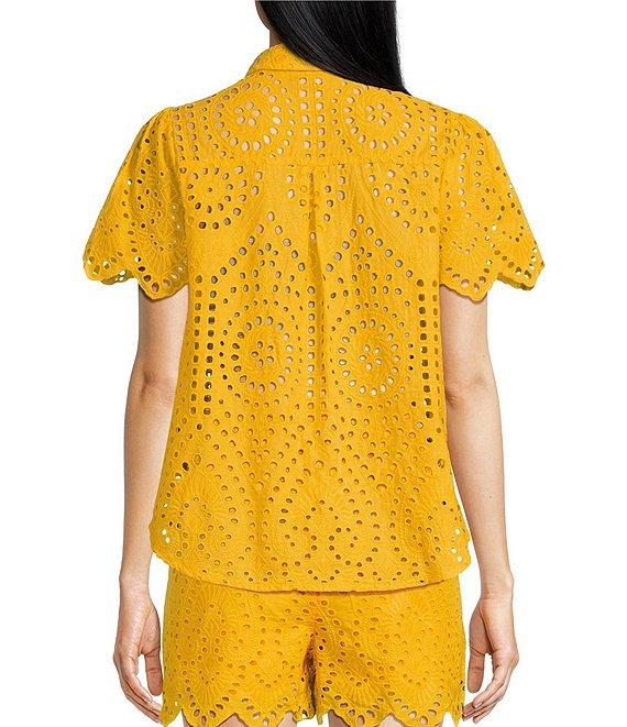 Skies Are Blue Coordinating Eyelet Point Collar Neck Short Sleeve Blouse Product Image