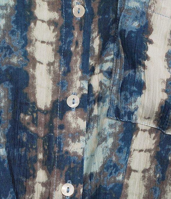 Intro Crinkle Gauze Printed Point Collar 3/4 Roll-Tab Sleeve Tie Front Hem Shirt Product Image