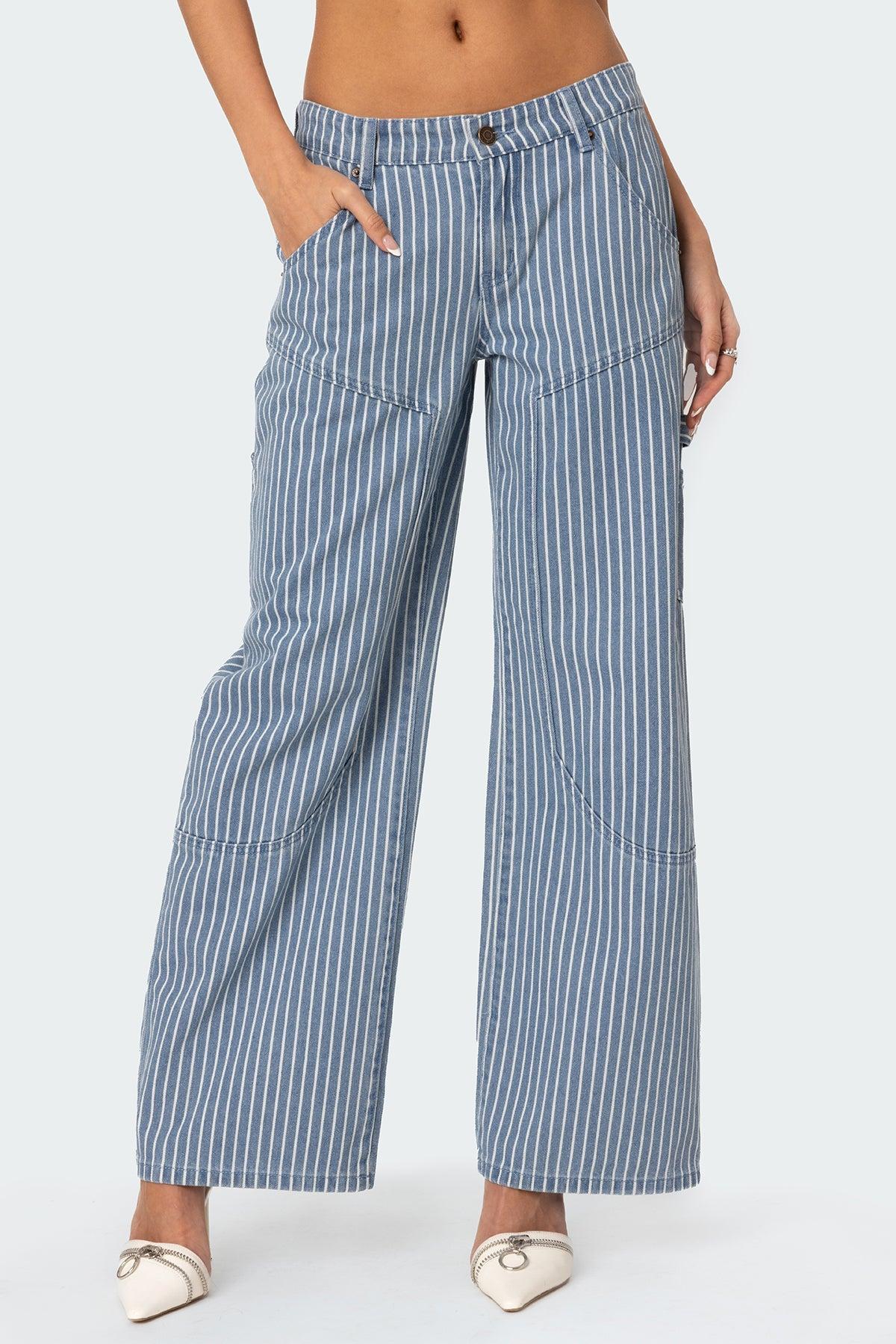 Striped Low Rise Baggy Carpenter Jeans Product Image