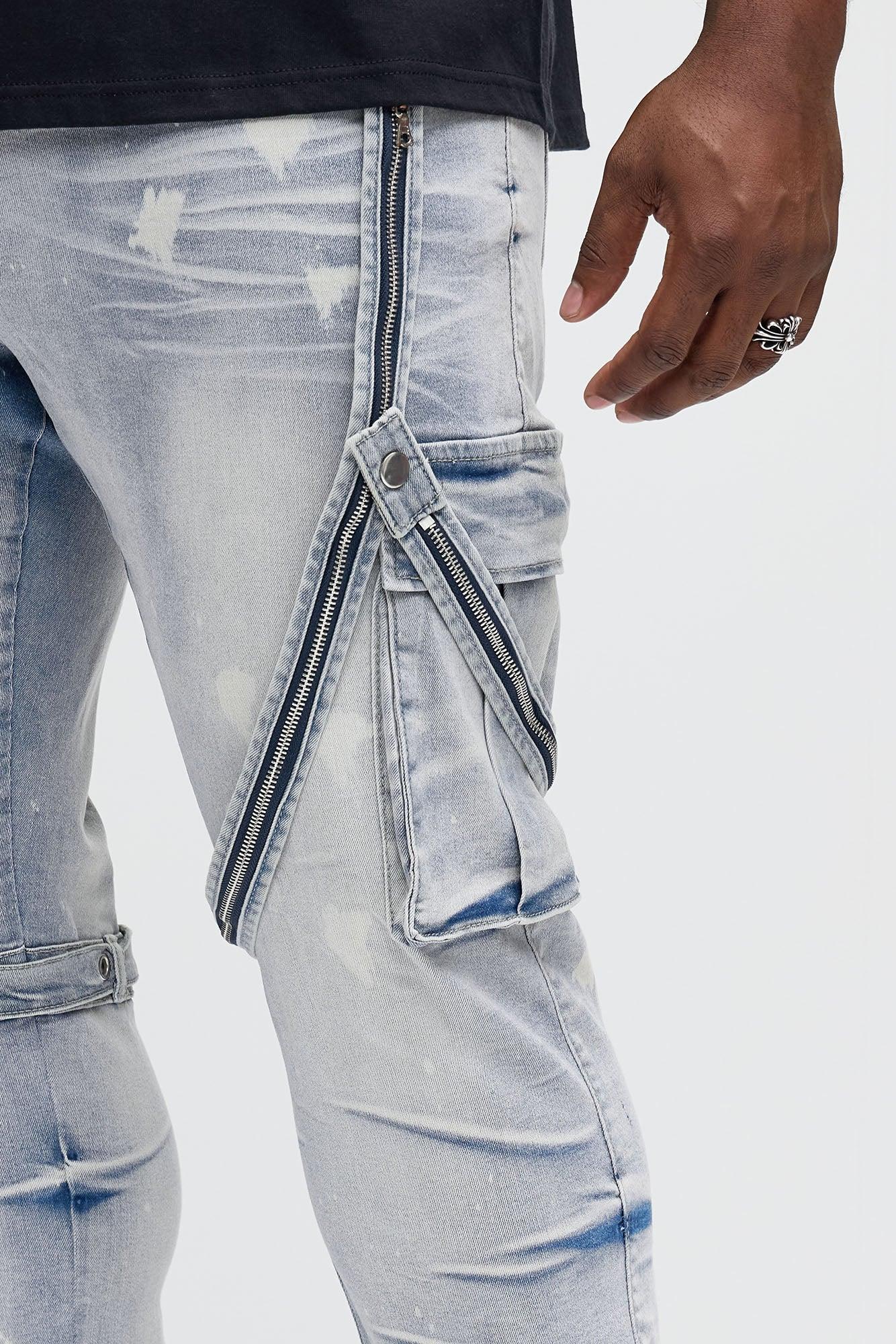 Buckle And Strap Stacked Skinny Jeans - Light Wash Product Image