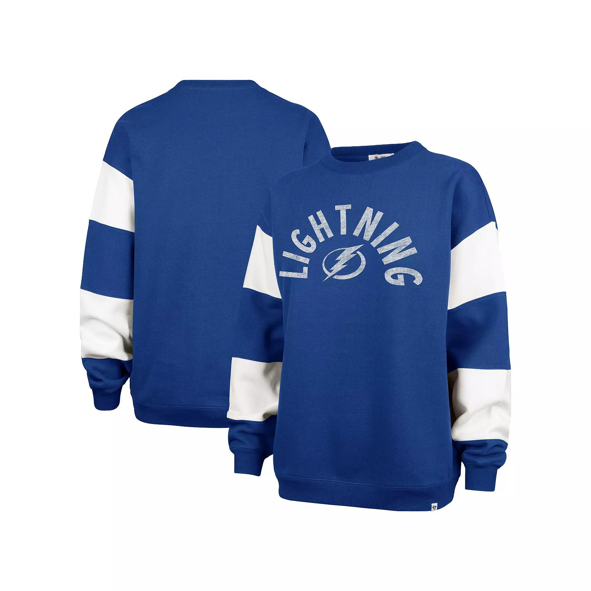 Women's '47 Blue Tampa Bay Lightning Eephus Barred Pullover Sweatshirt, Size: XL, Lgh Blue Product Image