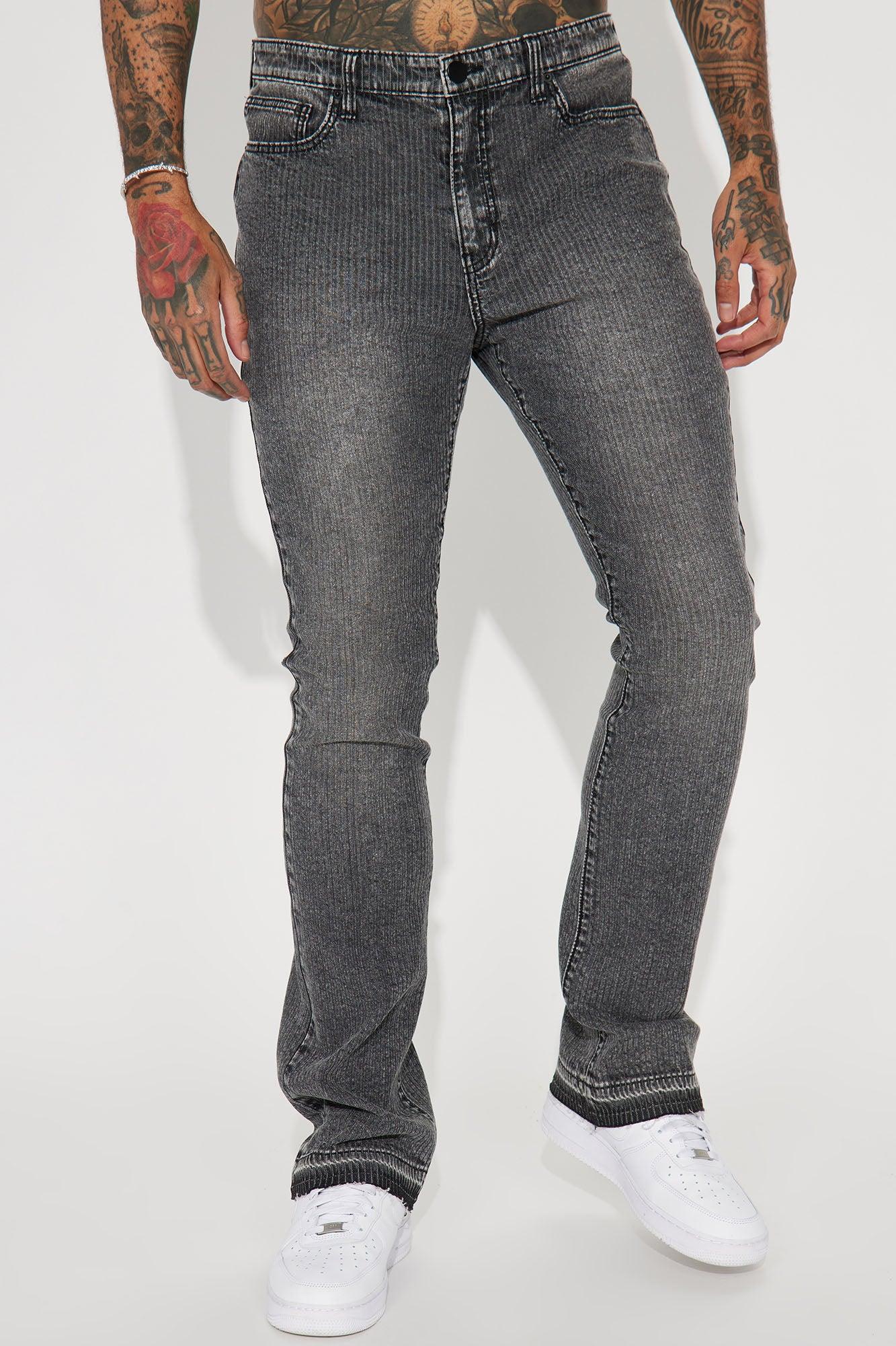 Line Em Up Stacked Skinny Flare Jeans - Grey Product Image