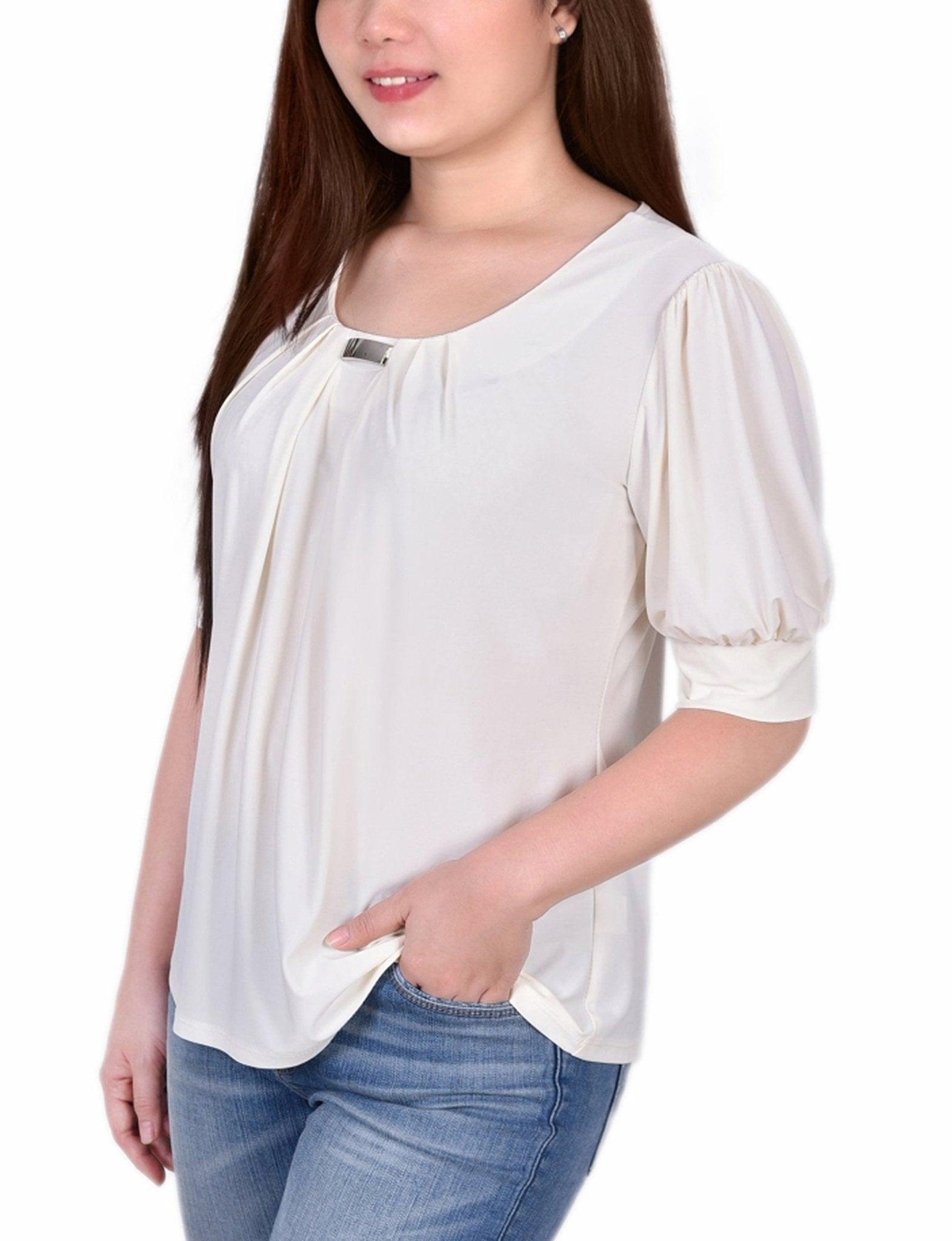 Pristine Short Sleeve Balloon Sleeve Top With Hardware Product Image