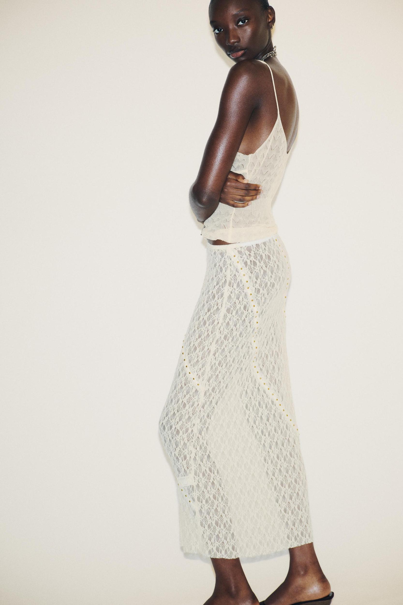 STUDDED LACE MIDI SKIRT Product Image