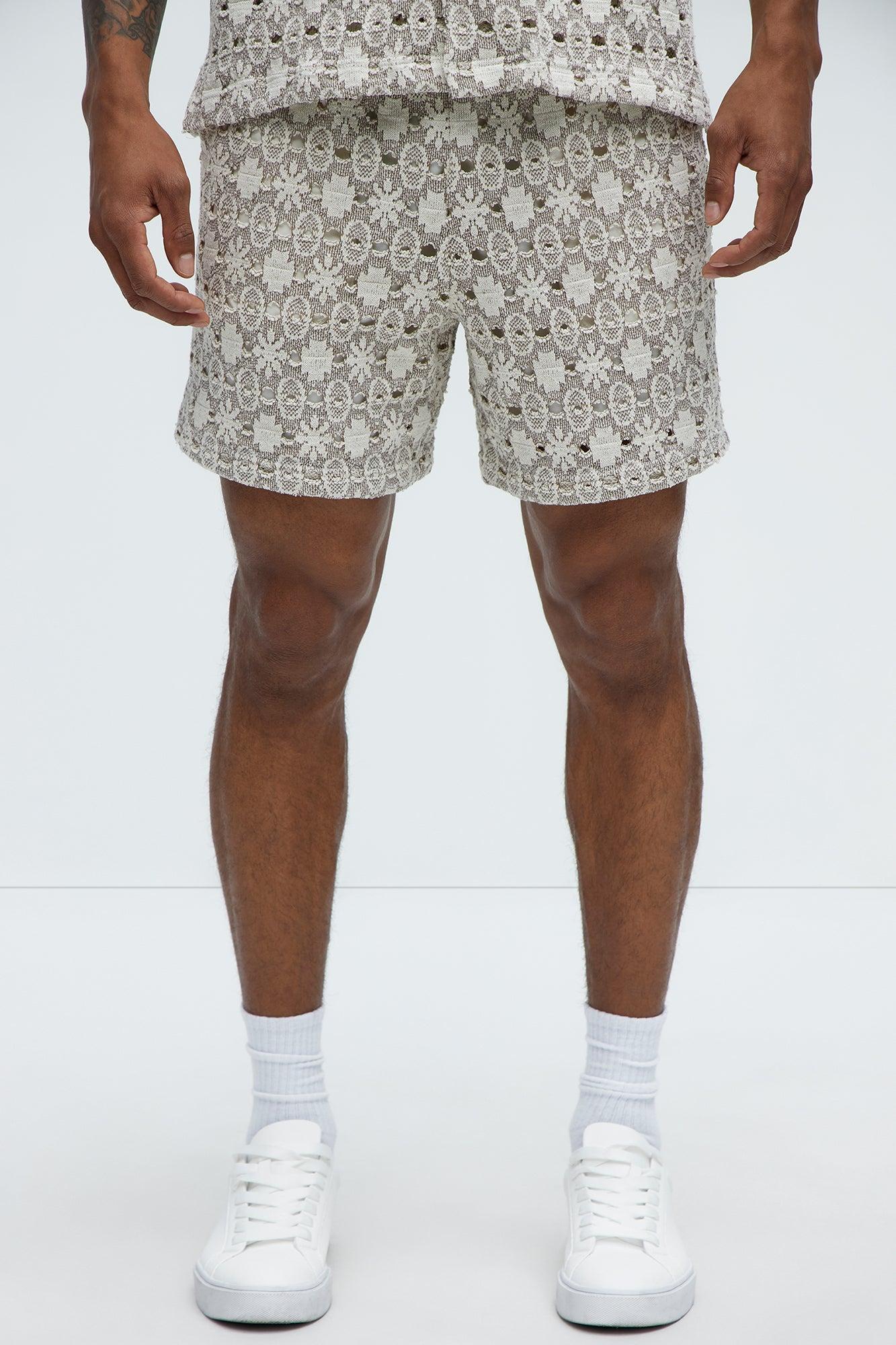 Patterned Open Knit Shorts - Cream/combo Product Image
