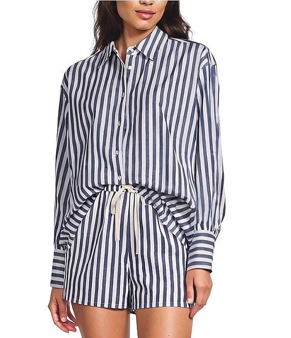 Gianni Bini Georgie Woven Stripe Coordinating Button Front Long Sleeve Shirt Product Image