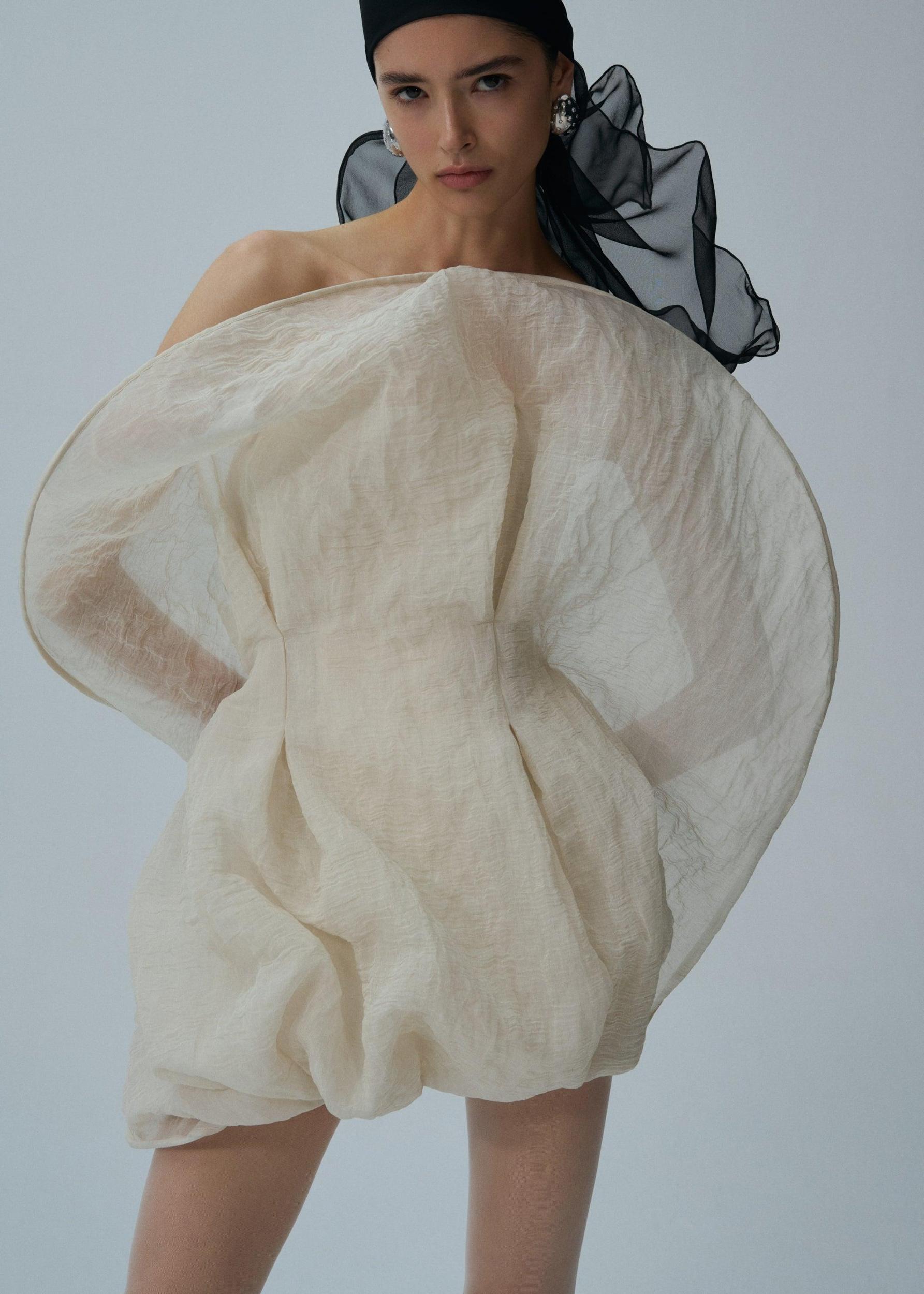 Strapless sculptural mini dress in beige Product Image