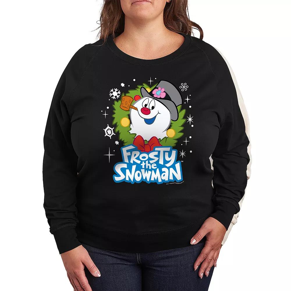 Plus Size Frosty The Snowman Wreath French Terry Long Sleeve Tee, Womens Product Image