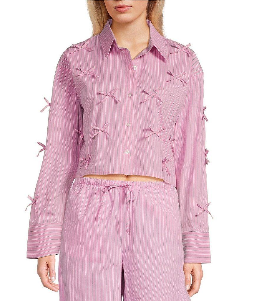 GB Woven Long Sleeve Bow Button-Front Top Product Image