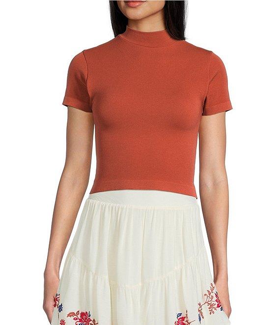 C&V Chelsea & Violet Mock Neck Seamless Knit Crop Top Product Image