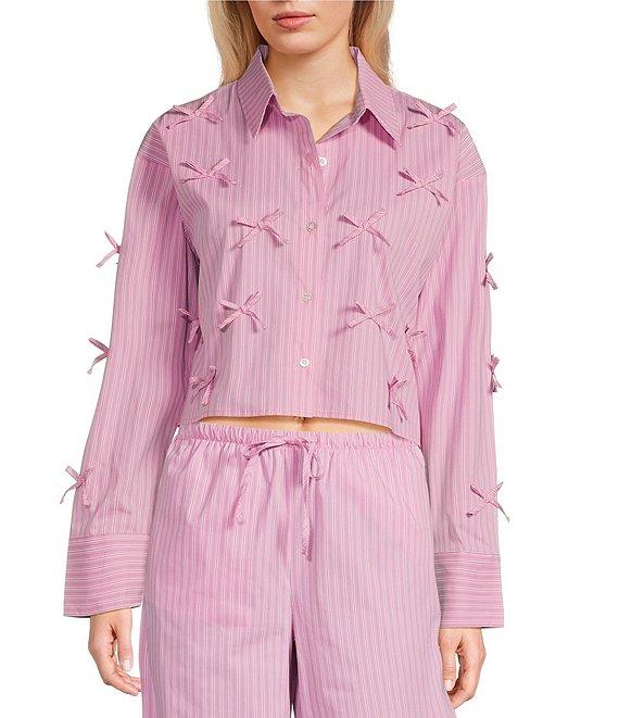 GB Woven Long Sleeve Bow Button-Front Top Product Image