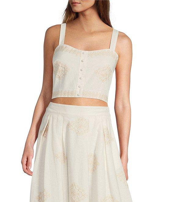 A Loves A Woven Embroidered Sleeveless Tank Strap Sweetheart Neckline Cropped Coordinating Bralette Top Product Image