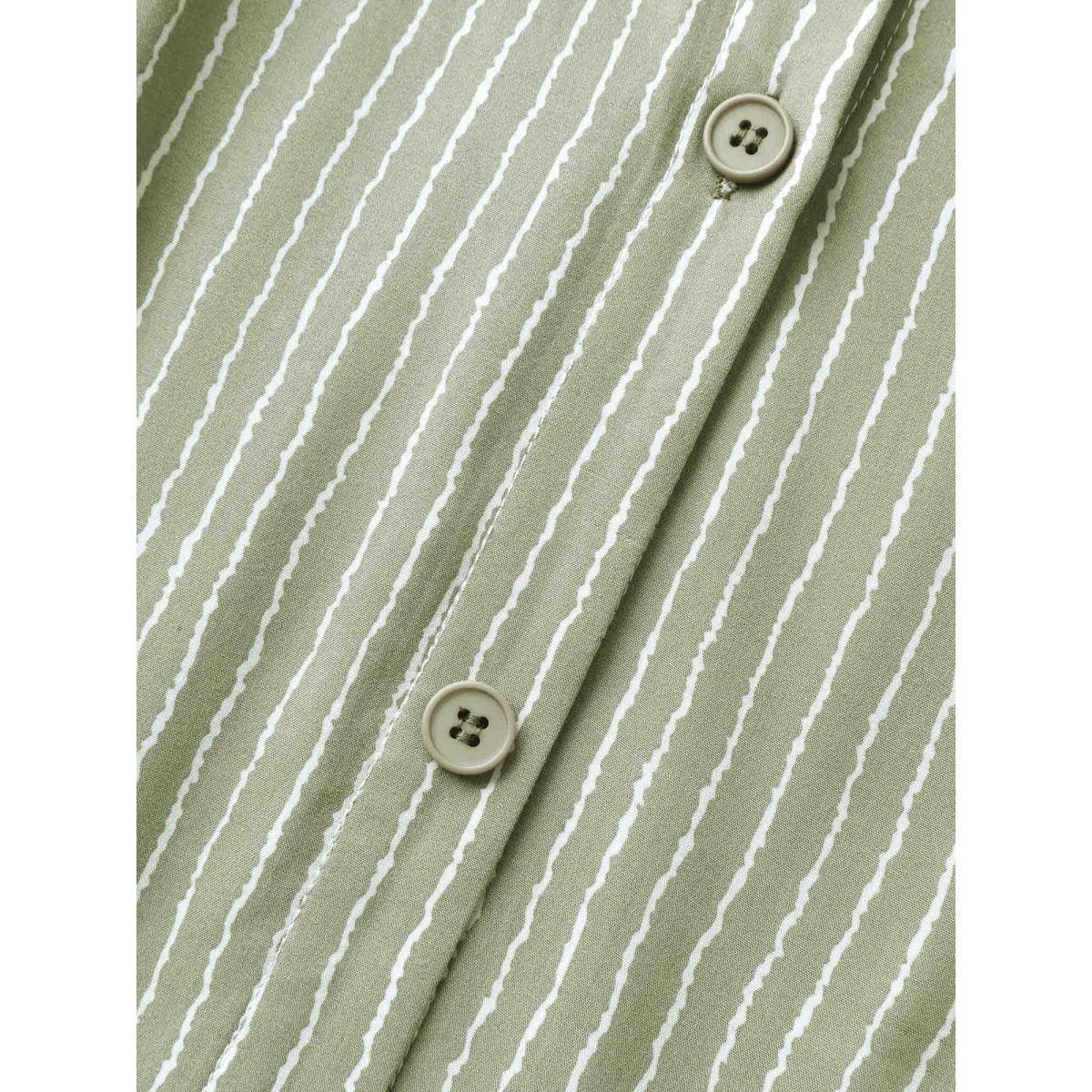 Plus Size Stripe Print Button Detail Collar Midi Dress Sage Women Shirt collar Cap Sleeve Curvy BloomChic 22-24/3X Product Image