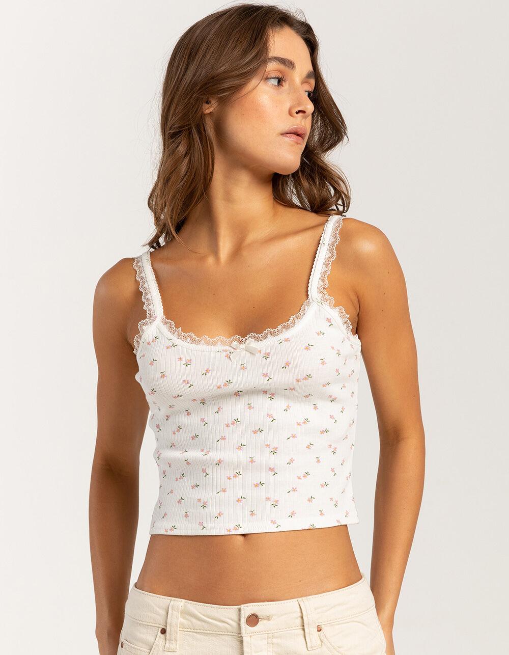 FULL TILT Floral Print Rib Womens Cami - PINK Product Image