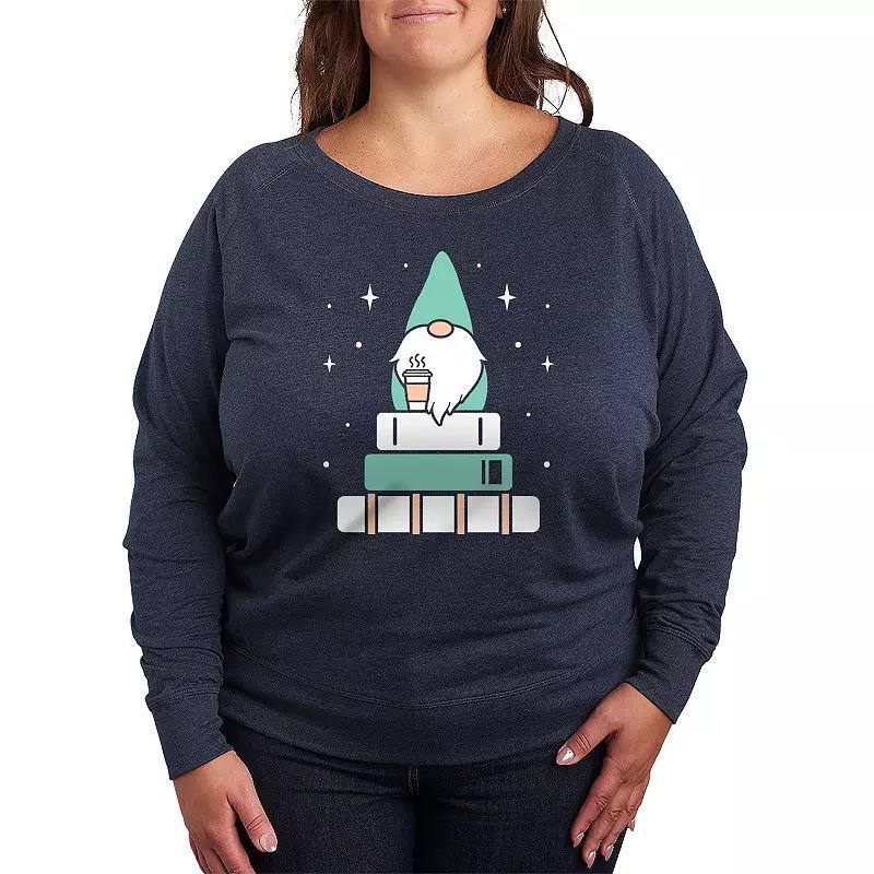 Plus Size Gnome Latte Love French Terry Long Sleeve Tee, Womens Heather Grey Product Image