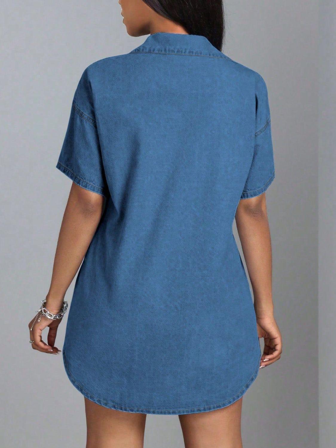 Button Down Collared Neck Denim Dress Product Image