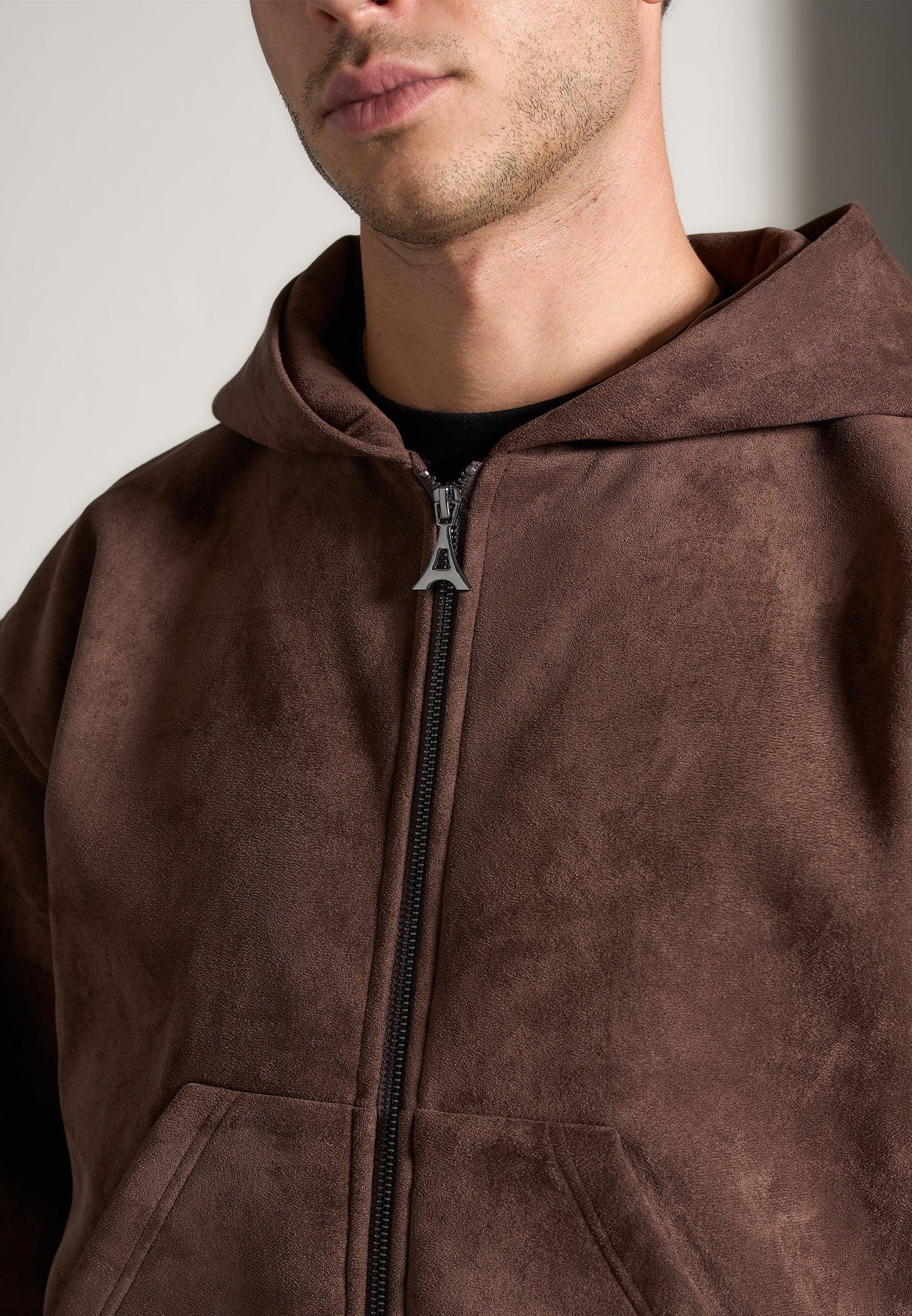 Cropped Suede Hoodie - Brown Male Product Image