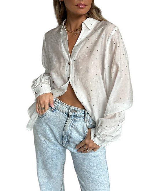 Never Fully Dressed Miley Stud Point Collar Neck Long Sleeve Sheer Button Front Shirt Product Image