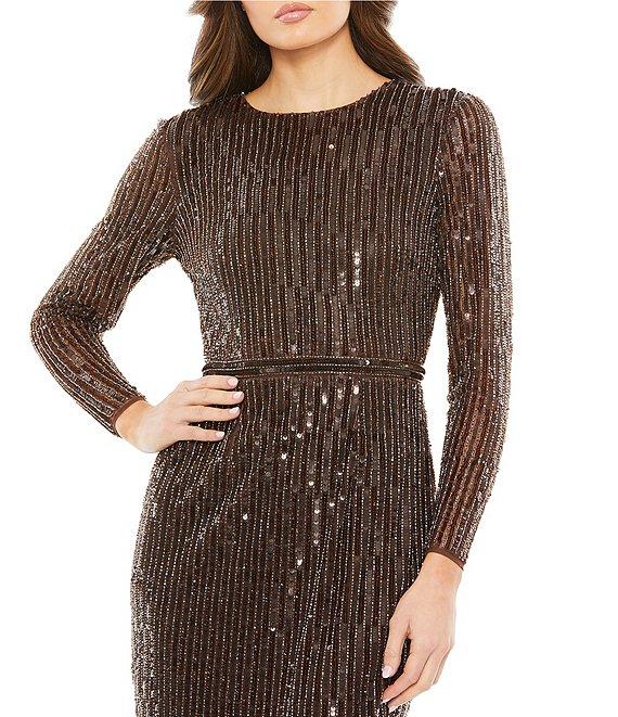 Mac Duggal Sequin Crew Neck Long Sleeve Sheath Mini Dress Product Image