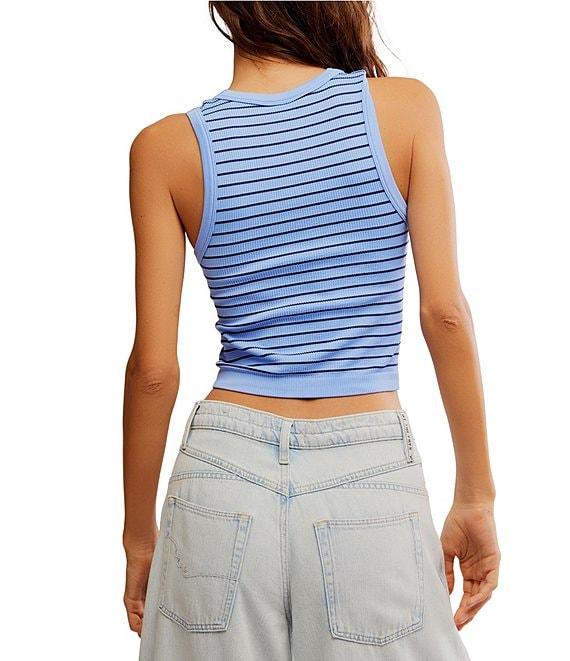 Free People You're Up Stripe Print Crew Neck Sleeveless Cropped Cami Product Image