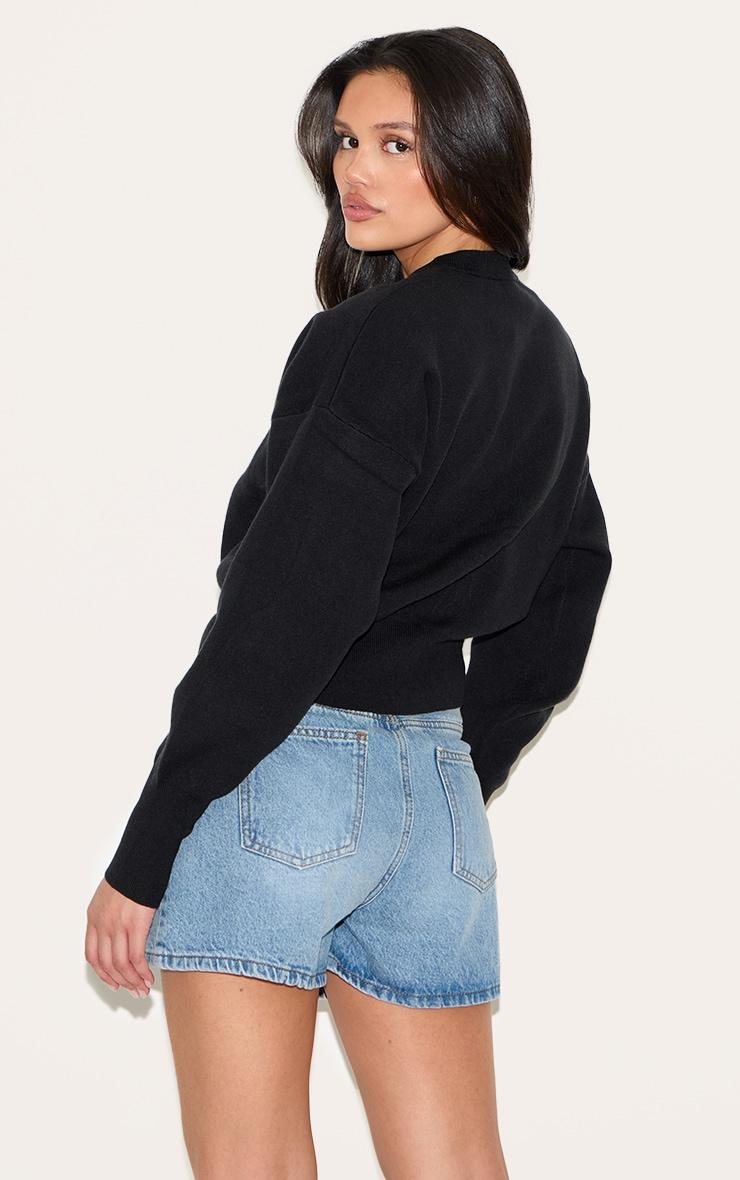 Black Compact Knit Button Through Cardigan Product Image