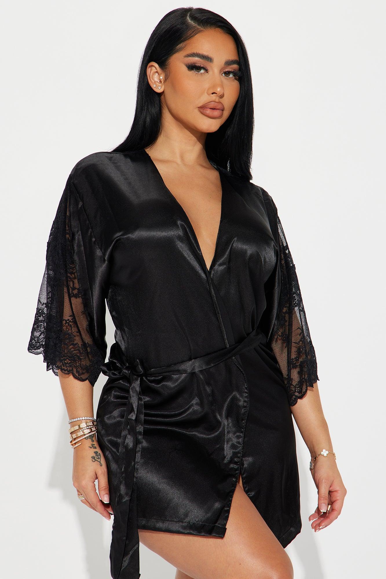 Passionate Love Satin Robe - Black Product Image