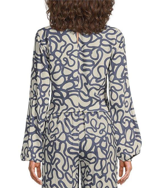 Every Doodle Print Linen Blend Long Sleeve Coordinating Crop Top Product Image