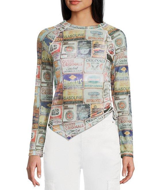 Guess Graphic Pattern Mesh Raglan Sleeve Top Product Image