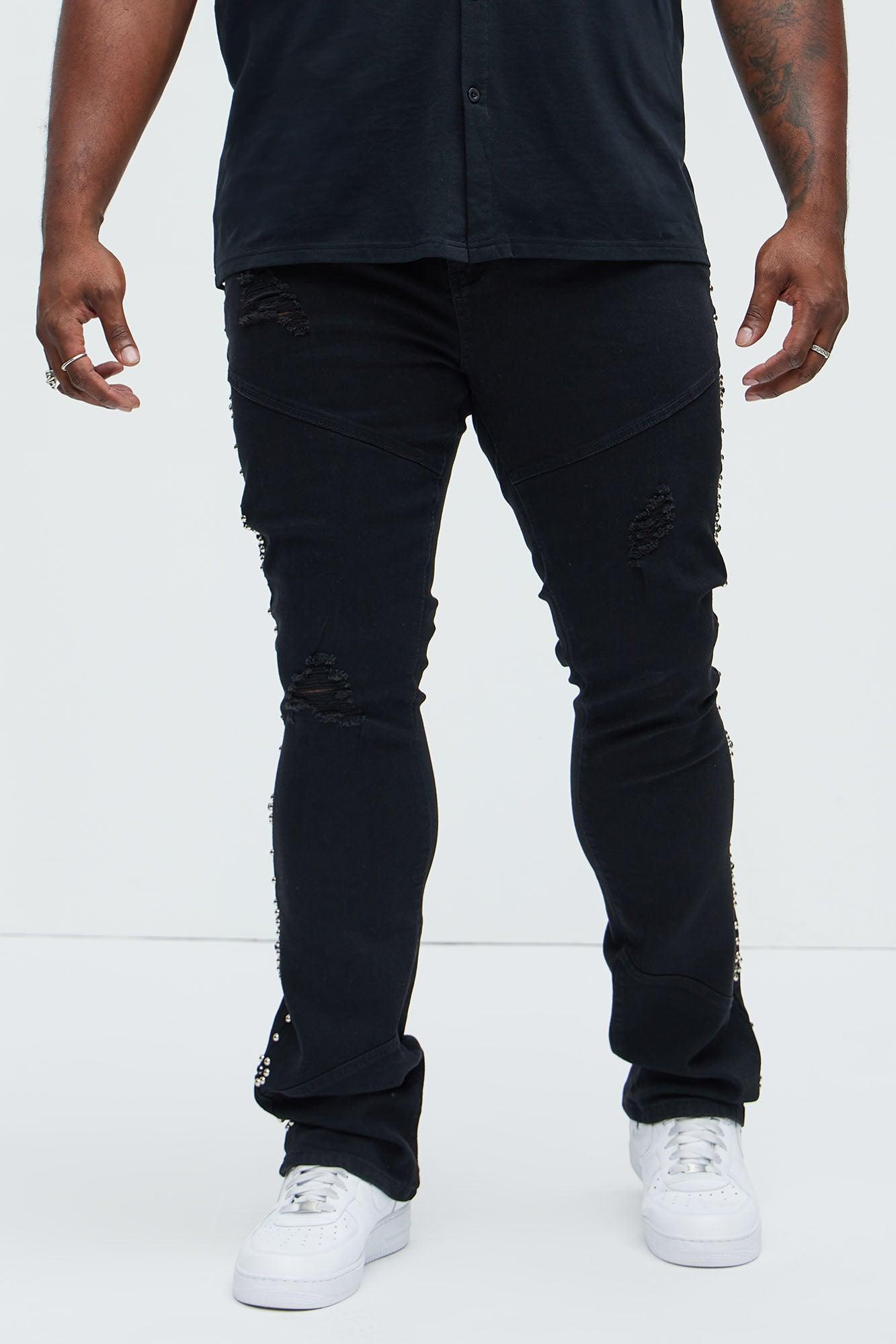 Be Along The Sides Stacked Skinny Flare Jeans - Black Product Image